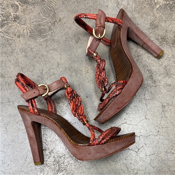 * COACH Simona snake-embossed leather platform sandals - Picture 2 of 7